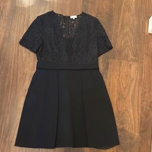 French black A-Line Mini Dress with Plunge Neckline